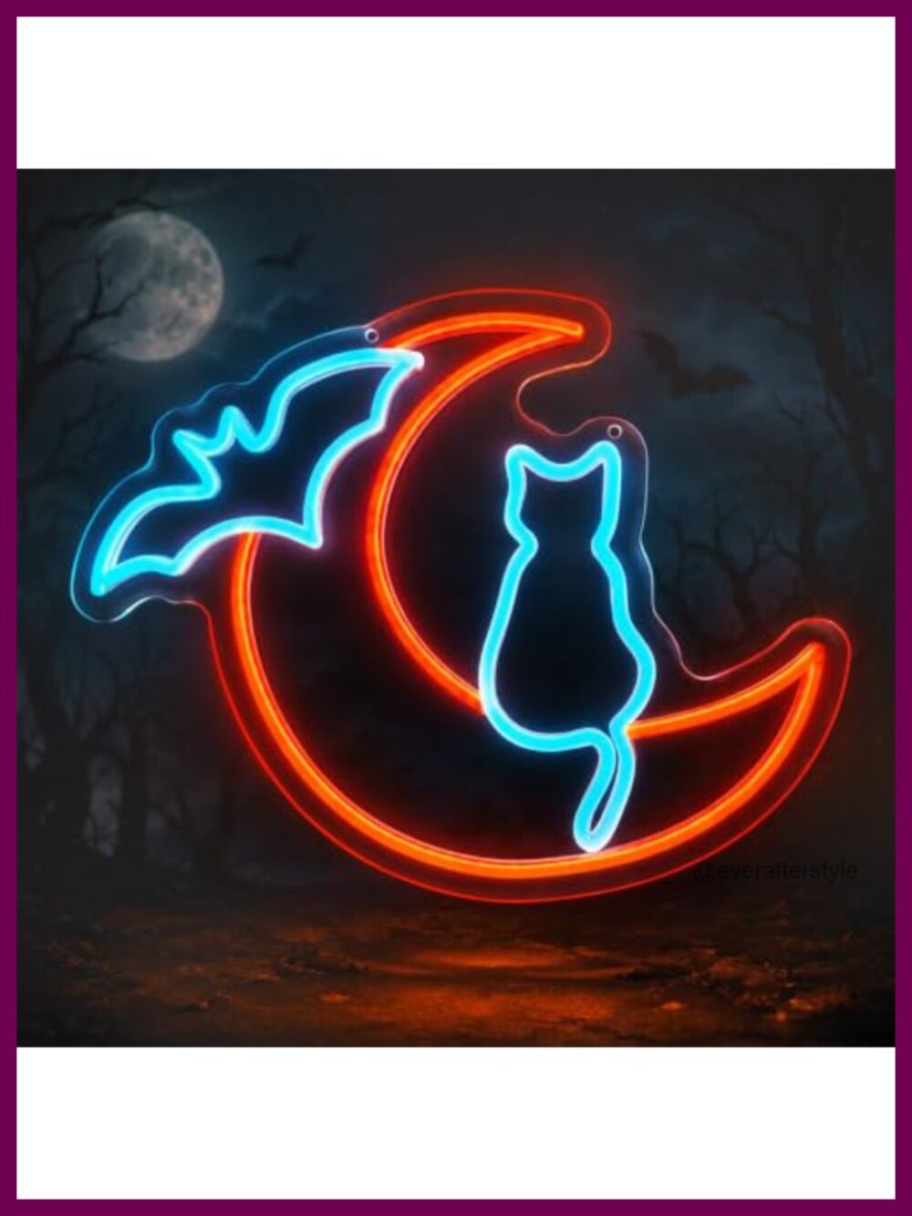 9-Level Dimmable Halloween Neon Sign Cat Moon Bat Wall Decor USB Powered